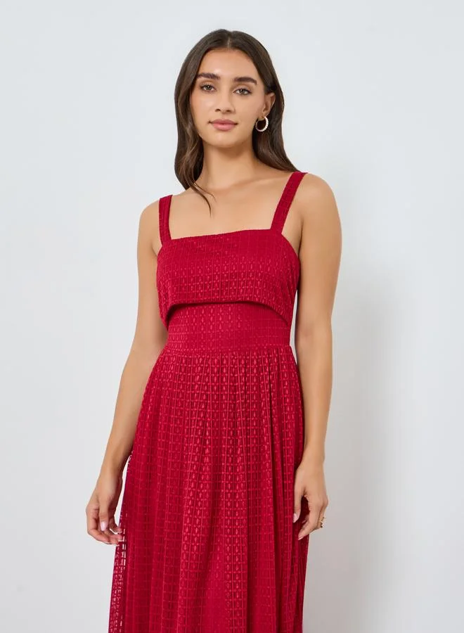 Styli Women Red Lace Strappy A-Line Maxi Dress